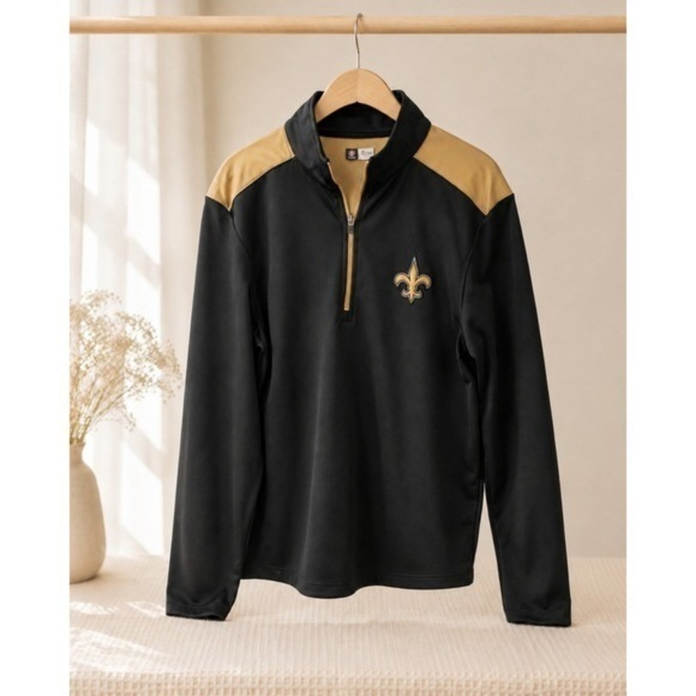 New Orleans Saints Sweater Men's M Quarter Zip Pullover Black NFL Team Apparel